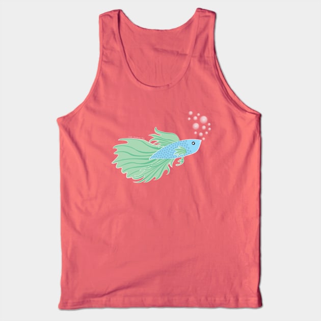 Blue and Green Beta Fish Making a Bubble Nest Tank Top by JadedOddity